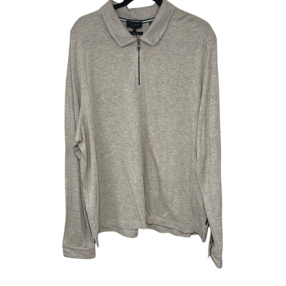NWT‎ Ted Baker Mens Light Gray Quarter Zip Soft Touch Polo Shirt Size 7